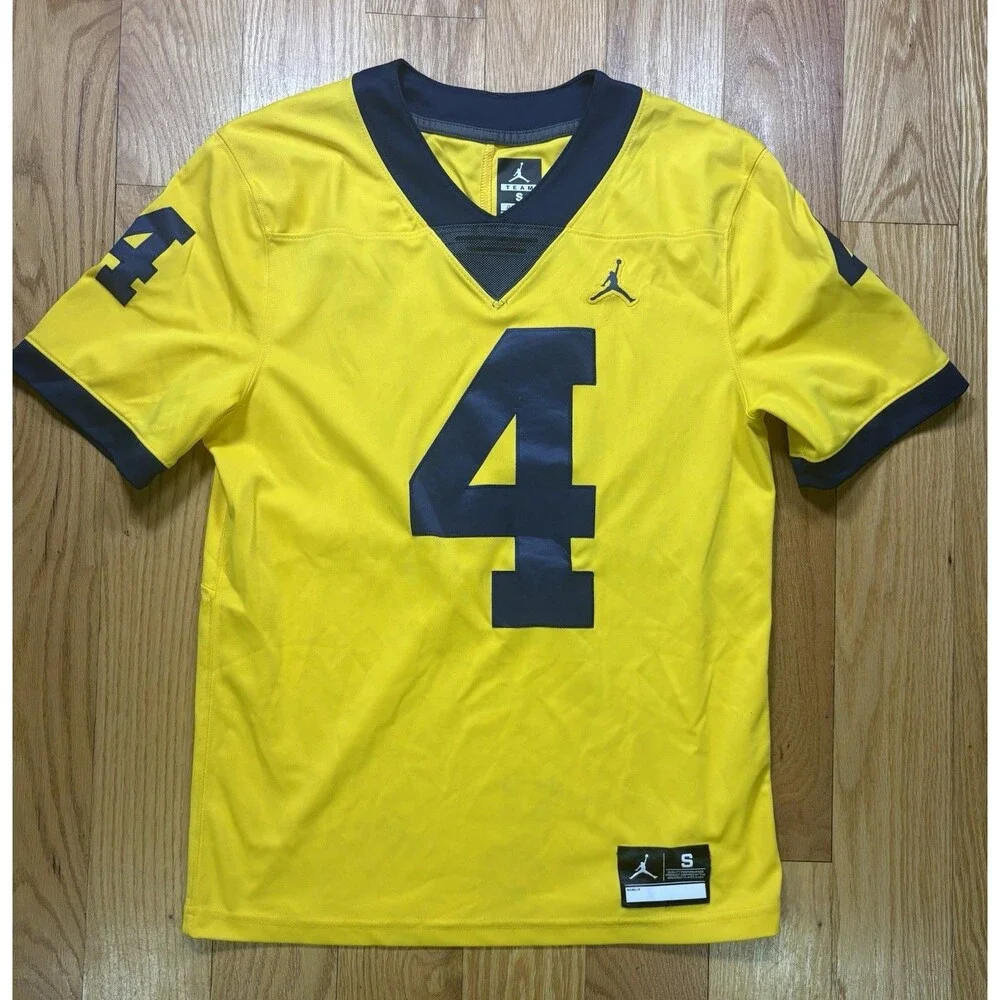 Nike Jordan Team Michigan Wolverines Game Football Jersey #4 Yellow Mens Small